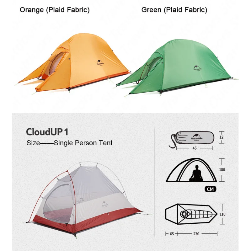 Палатка Naturehike Cloud Up туристическая Ультралегкая силиконовая на 1 человек 20D с