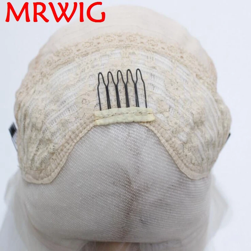 MRWIG бесклеевая синтетическая передняя часть парики свободная белый цвет длинная