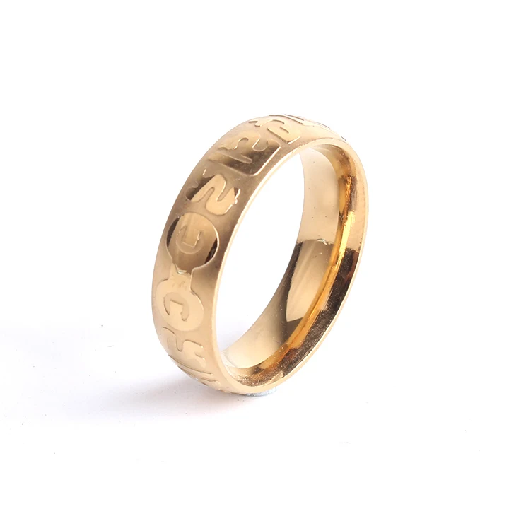 

wedding rings 5mm Gold silver color Rose Gold Sanskrit Six words 316L Stainless Steel finger rings for women men wholesale