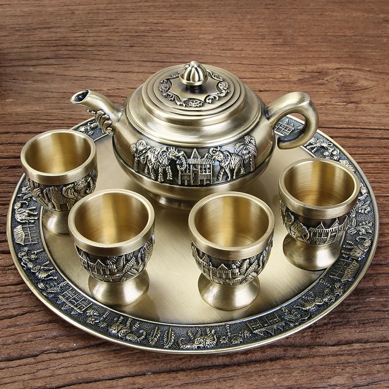 Кунг-фу чайный набор цинковый сплав креативный изысканный компактный резной