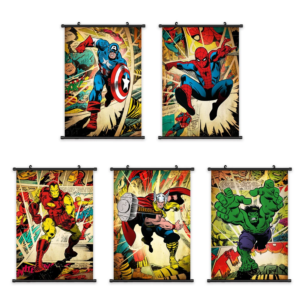 

Wall Art Spider Man Canvas Hulk Pictures Poster Plastic Scroll Captain America Hang Painting Print Home Decoration Living Room