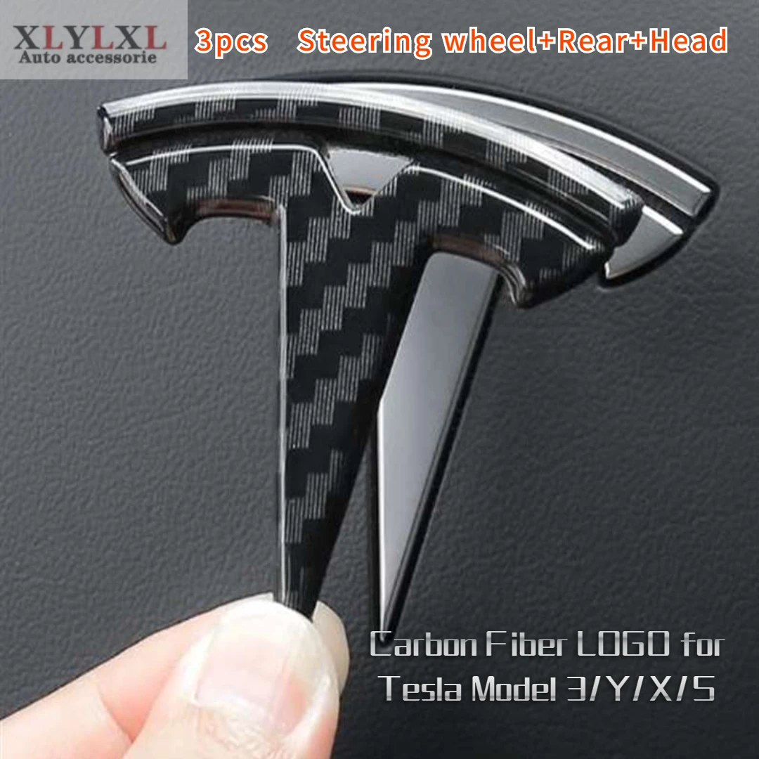 

Carbon Fiber Pattern for Tesla Model 3 Y X S Auto Logos Steering Wheel Patch Decoration Modified Accessories Head Tail Box