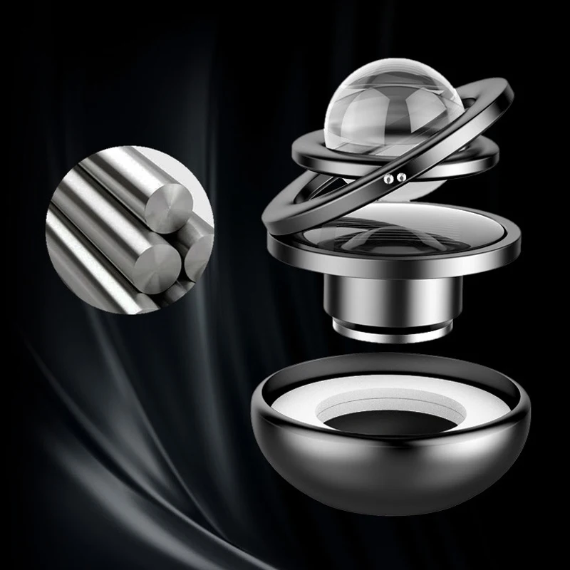 

Aluminum Alloy Solar Power Car Aromatherapy Air Freshener-Interstellar Suspension Double Ring Fascinating Maglev Aroma Diffuser