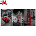 Картина из 3 частей, квадратная, круглая, черно-белая, красная, Лондонский автобус, британский зонтик, картина стразами, городской пейзаж, вышивка