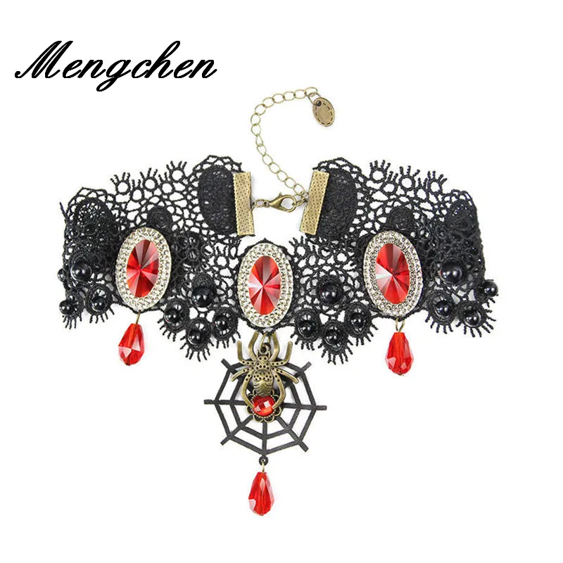 

10PCS/Lot Collares Halloween Lace Choker Necklace Bat Crystal Vintage Chokers Necklaces & Pendants Statement Party Jewelry Gift