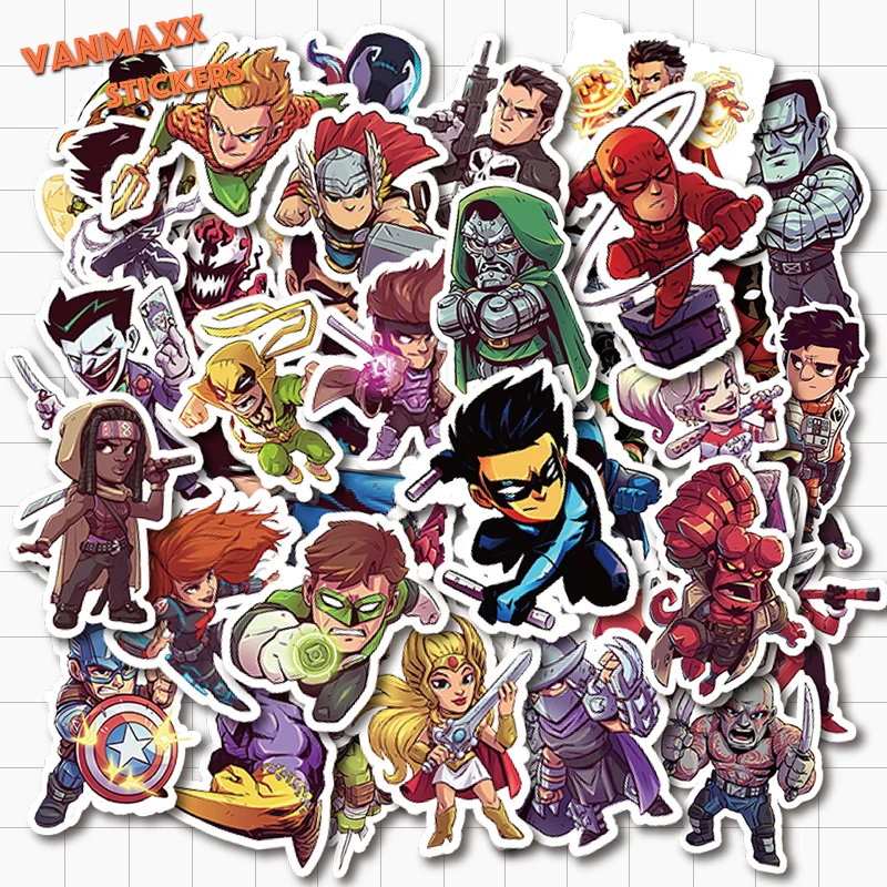 VANMAXX 50 шт. DC Mix несколько Marvel супергероев мультфильм Стиль наклейки водонепроницаемый ПВХ наклейка для шлем для ноутбука велосипедный багаж автомобиля