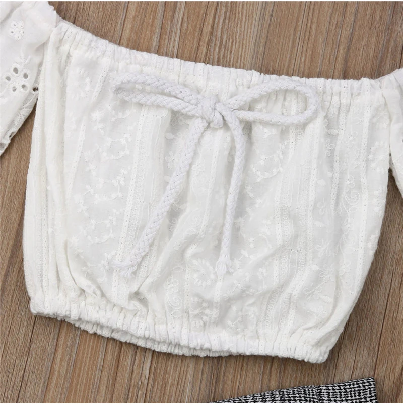 От 2 до 7 лет комплект одежды для маленьких девочек летний Кружевной укороченный