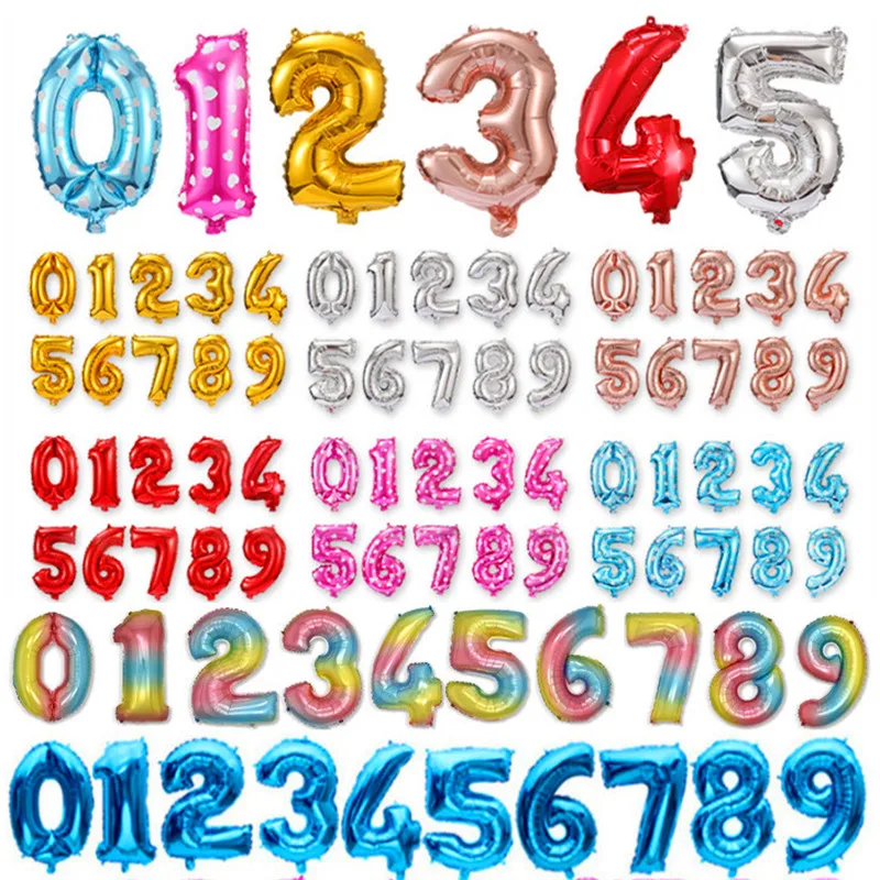 32 16 дюймов синий розовый воздушные шары из фольги в виде цифр надувные Юбилей