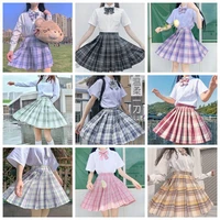 school girls uniform pleated skirts japanese school uniform high waist a line plaid skirt sexy jk uniforms for woman full set