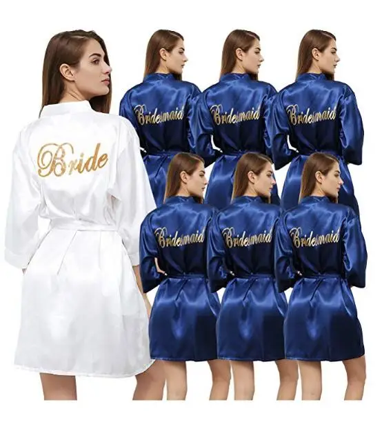 navy blue robe gold writing kimono bridal party robe bridesmaid sister mother of the groom bride robes wedding best gift