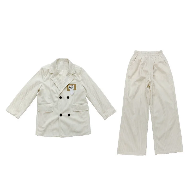 

Girls' corduroy suit 2021 spring new girl loose patch suit two-piece suit