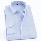 Мужская деловая рубашка, в полоску, с длинными рукавами и передним карманом, повседневная, Офисная Рабочая Рубашка