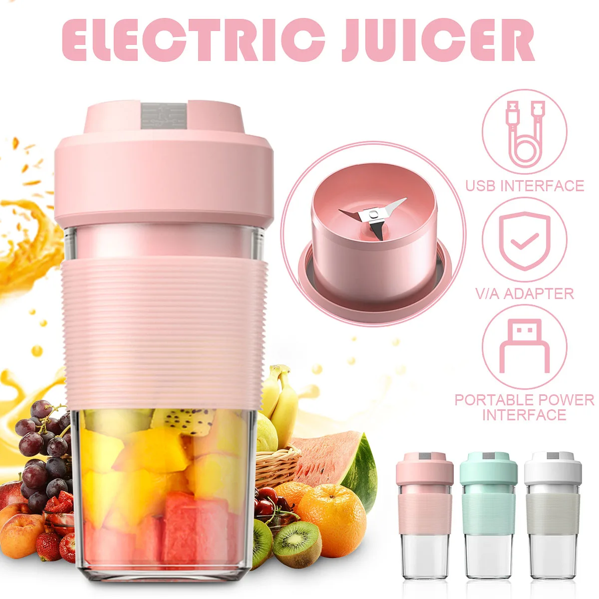 

300ml Mini USB Blender Portable Electric Juicer Squeezer Machine Rechargeable Multifunctional Fruit Milkshake Blender Juicer
