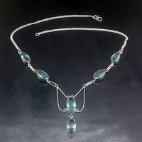 gemstonefactory jewelry big promotion 925 silver elegant shiny hot aqua topaz ladies women chain necklace 48cm 202101635