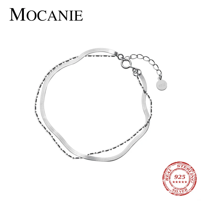 

Mocanie Genuine 925 Sterling Silver Simple Geometric Double Layer Chain Bracelet for Women Japanese Style Bangle Fine Jewelry
