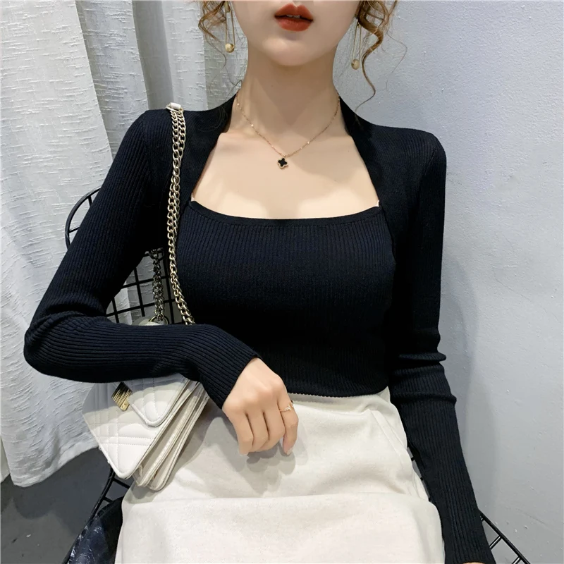 

19681 (No.3 middle, 3 rows, 1 room) real shot solid color slim fitting Pullover knitted bottom coat 30