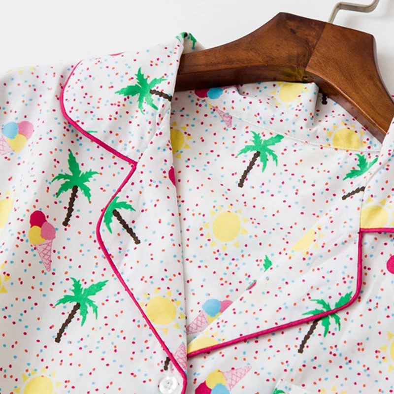 пижама женская летний хлопковый пижамный комплект новый женский короткий рукав