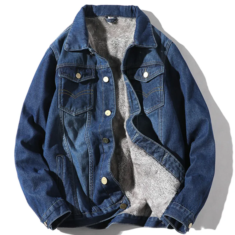 Мужские осень-зима плюс толстый бархат джинсовая куртка с эффектом