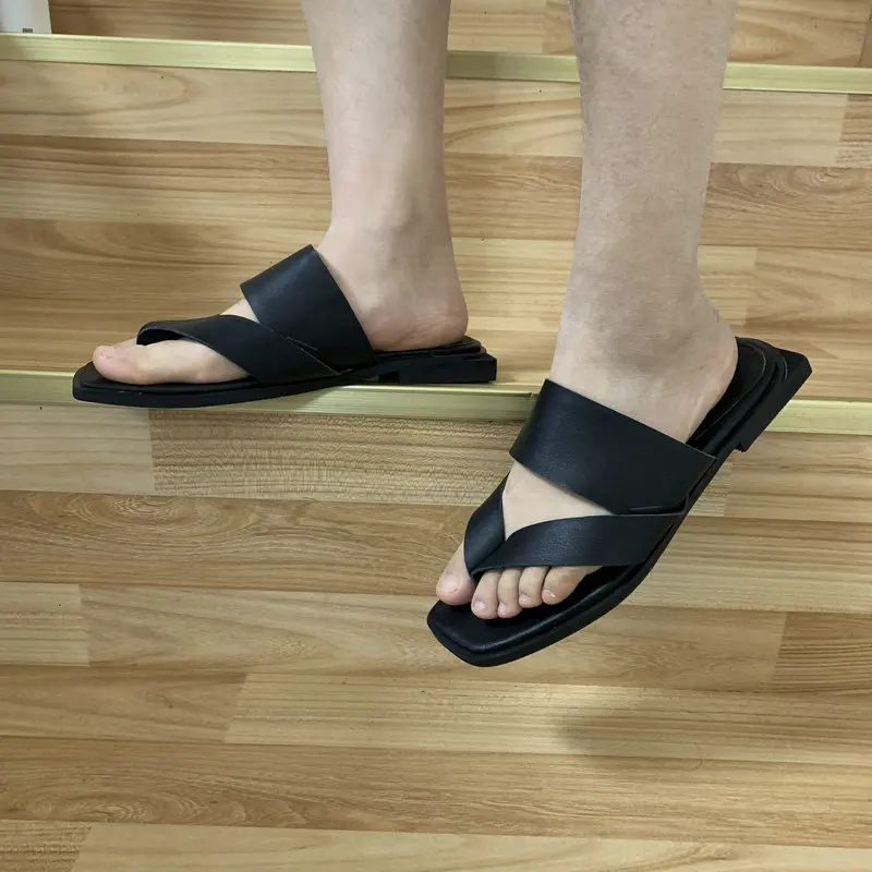 Женские шлепанцы из 100% бычьей кожи Повседневные Вечерние на плоской подошве