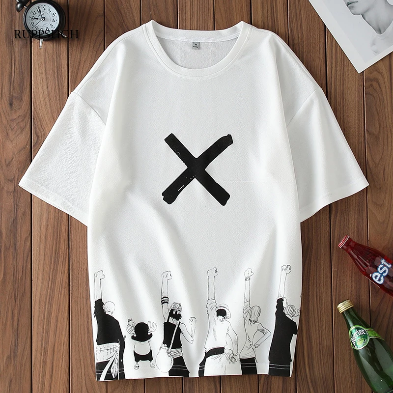 

Casual Short-Sleeved T-Shirt Men Summer 2021 T-Shirt Black and White Japan Harajuku Anime Fashion Hip-Hop Oversize Male