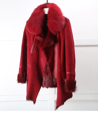 big red Природный натуральный мех, пальто, женская шерстяная куртка из натуральной кожи, осенне-зимнее пальто, женская одежда, винтажные двойные Топы ZT4212 - Цвет: big red