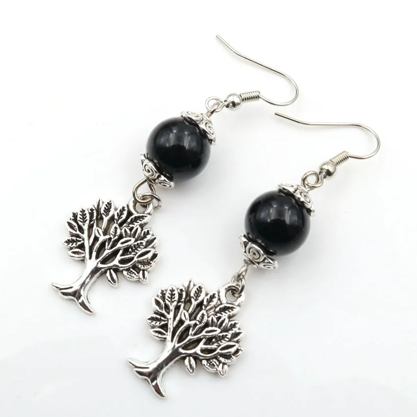 FYJS Unique Antique Silver Plated Tree of Life Red Agates Round Beads Dangle Earrings Rock Crystal Jewelry | Украшения и
