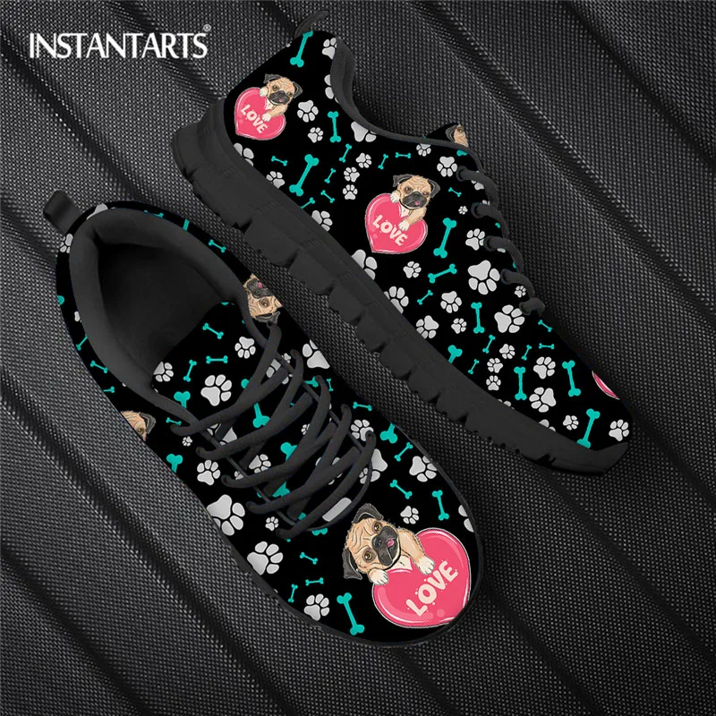 

Женские кроссовки с мультяшным принтом INSTANTARTS, удобные кроссовки на плоской подошве, дышащая Спортивная обувь для бега с милым принтом мопс...