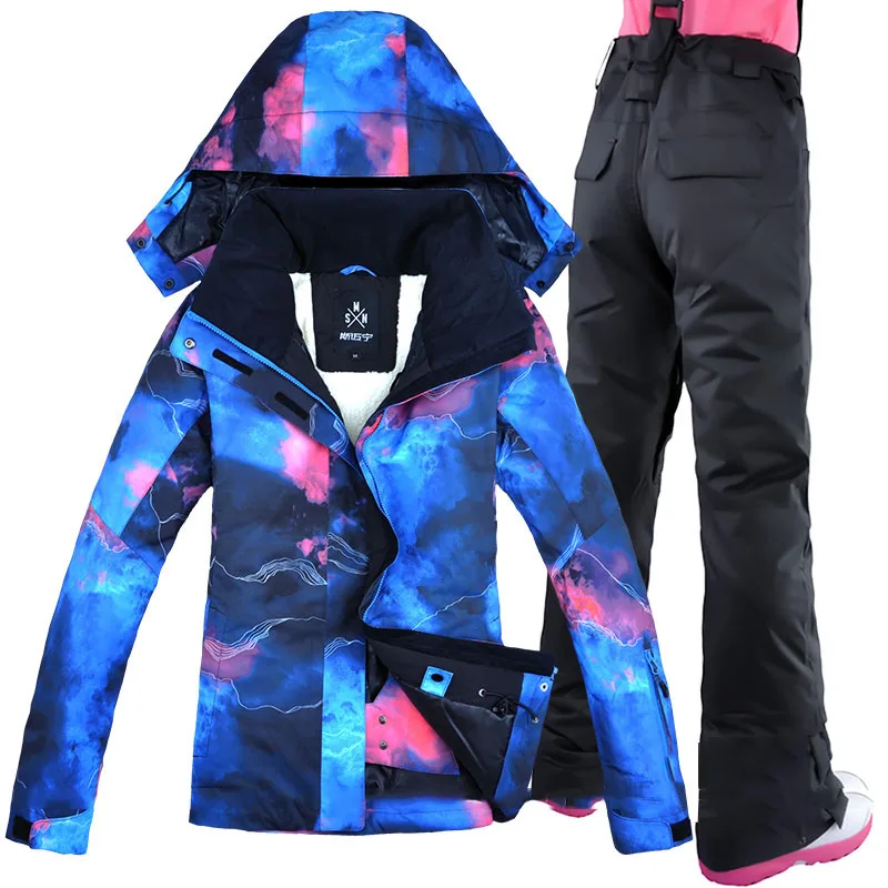 Женский лыжный костюм зимняя куртка с брюками для сноуборда и брюки катания на