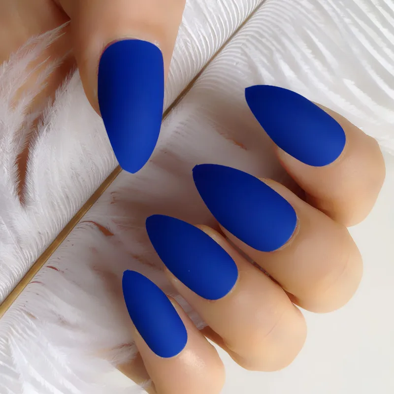 Wholesale Coffin 21 Colors Stiletto Matte Fake Nail Dark blue Frosted Artificial Eraser Touch 24pcs/set | Красота и здоровье