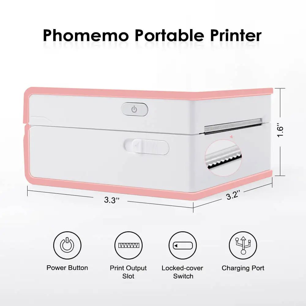 Мини принтер Phomemo M02 фотопринтер с 3 рулонами цветных наклеек термобумага для