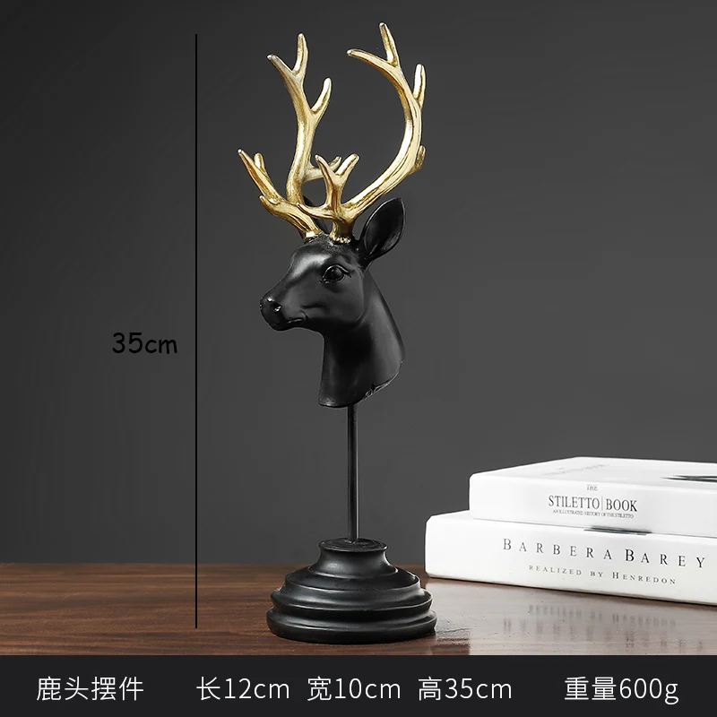 

Simple and Creative Black Resin Deer Head Crafts Ornaments Animal Statue Ornaments Home Living Room Decoration Accessories