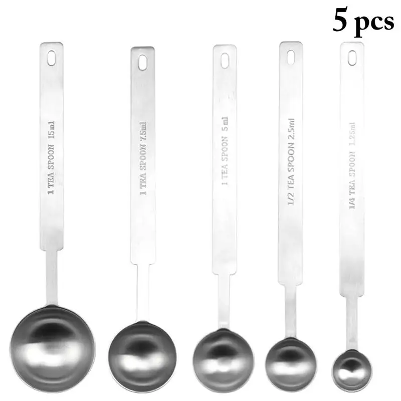 

5 PCS Measure Spoon Set Multipurpose Stainless Steel Teaspoon With Graduated Coffee Sugar Spice Spoon Kitchen Gadgets Supplies