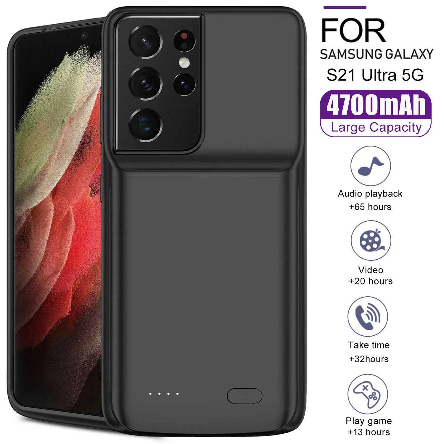 

Чехол для Samsung Galaxy S21, Ультратонкий внешний аккумулятор для Samsung Galaxy S21, ударопрочный чехол из ТПУ для зарядки