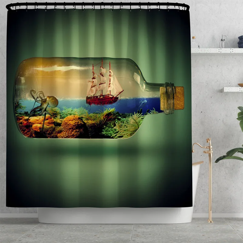 

Bath Mat Bathroom Carpet and Toilet Waterproof Shower Curtain Set Memory Foam U-Shaped Toilet Rug and Non-slip Foot Rug Sey