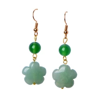 ethnic style light yellow gold color green aventurine flower dangle earrings for women agates round beads jewelry