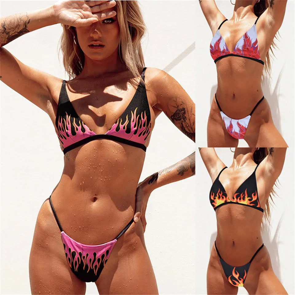 Сексуальное микро бикини с принтом пламени женский купальный костюм женское