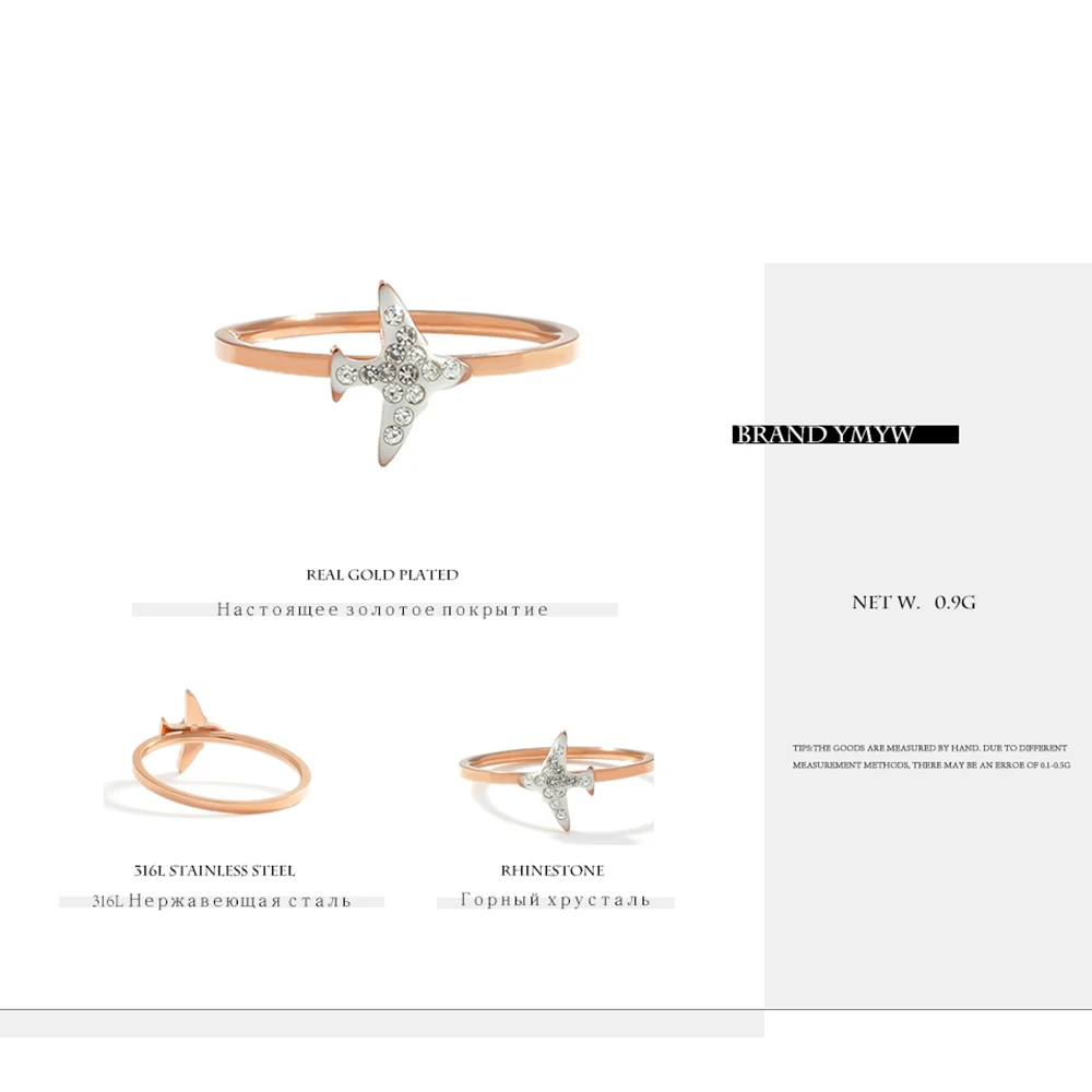 YMYW модные кольца из нержавеющей стали 316L розовое золото стразы Мультяшные для