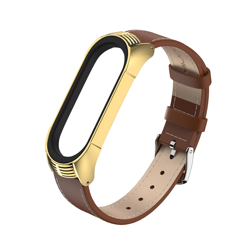 brown gold Mi Band 4 ремешок из натуральной кожи для Xiaomi mi Band 3 браслет mi band 4 3 браслеты стиль ремешок mi jobs дизайн - Цвет: brown gold