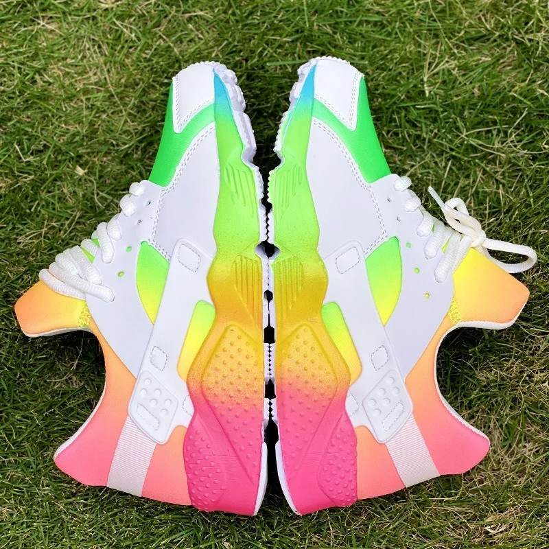 

Rainbow Flat Skateboard Shoes Women Men 2021 Fashion Design Mixed-color Platform Sneakers Women Colorful Sneakers Couple Shoes