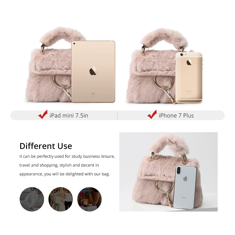 Женская сумка-Кроссбоди из натурального кроличьего меха с верхней ручкой | Багаж