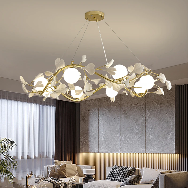 

Nordic Decorative Chandeliers Living Room Modern Home Decor Luxury Glass Ball White Leaves G9 Kitchen Lighting Gold Lustres