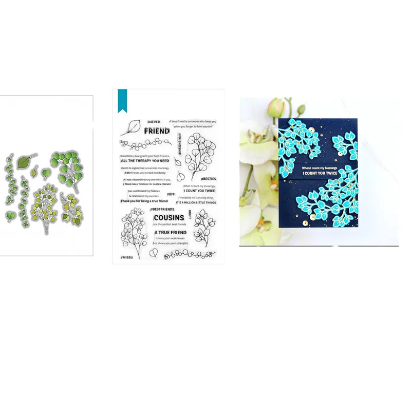 

True Friends Leaf Metal Cutting Dies And Clear Stamps For DIY Scrapbooking Craft Handmade Card Album Punch Art Cutter 2021 New