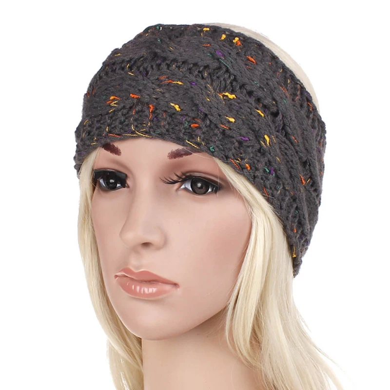 

Зимняя теплая вязаная повязка на голову, женский модный вязаный крючком тюрбан, разноцветные широкие аксессуары для волос