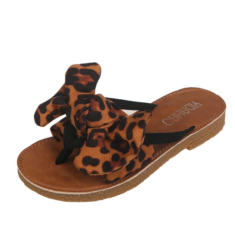 SAGACE 2020 Leopard Print Slippers Women Summer Beach Casual Shoes Retro Ladies Slipper Sexy Bowknot Design Flat Sandals | Спорт и