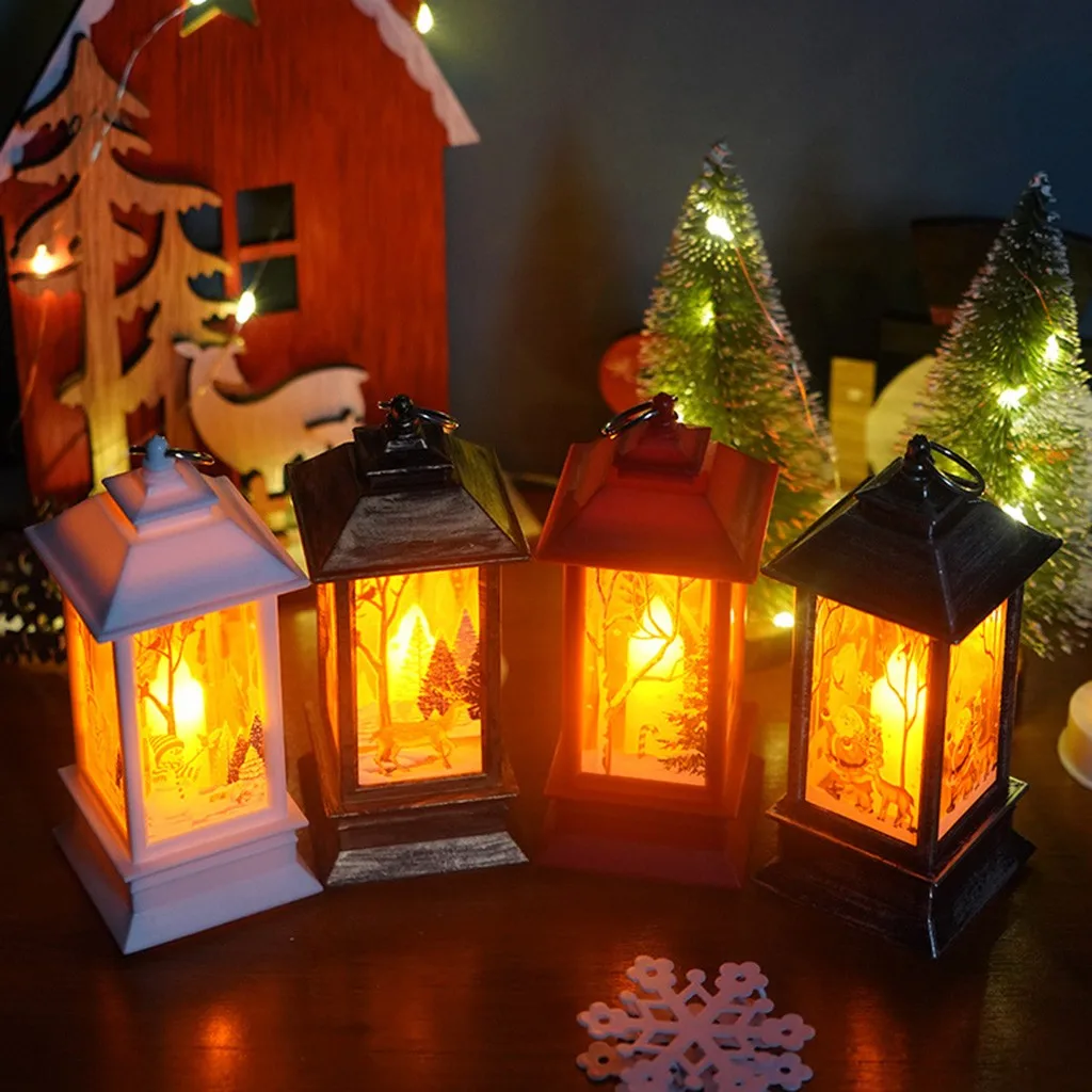 

Antique Style Lantern Christmas Snowman Elk Glitter Snow Lantern Christmas New Christmas decorations