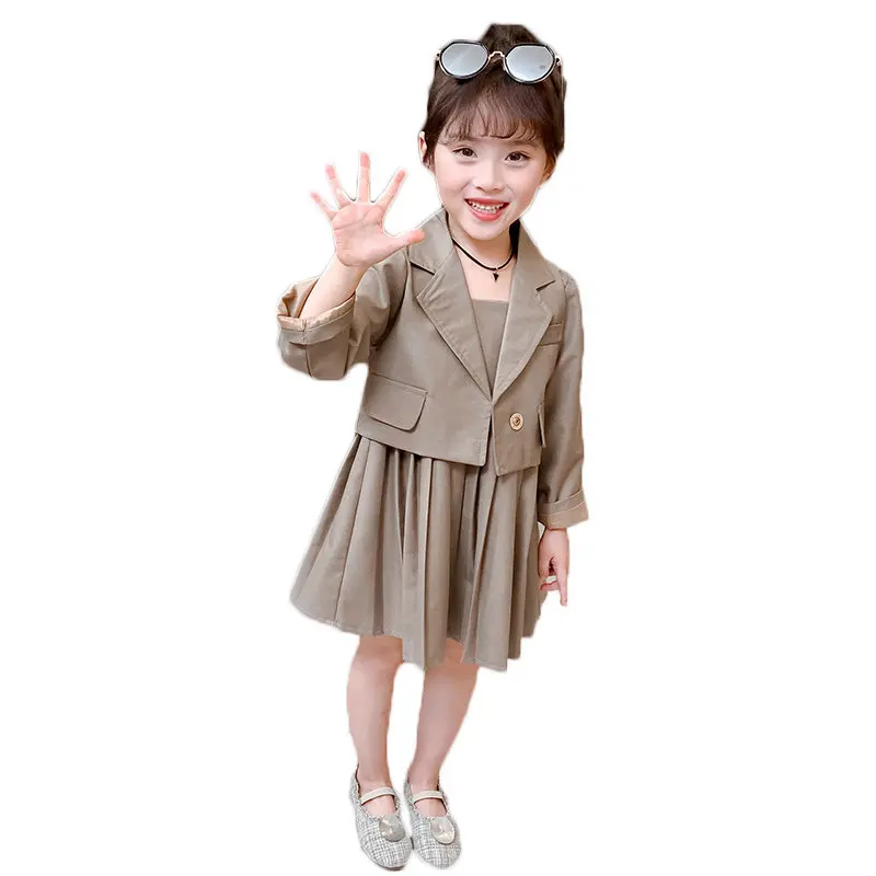 

2020 Kids Clothes Girl Blazer Jacket&Pleated Dress 2Pcs Clothes For Girls Long Sleeve Korean Suit For Girls Spring Girls Clothes
