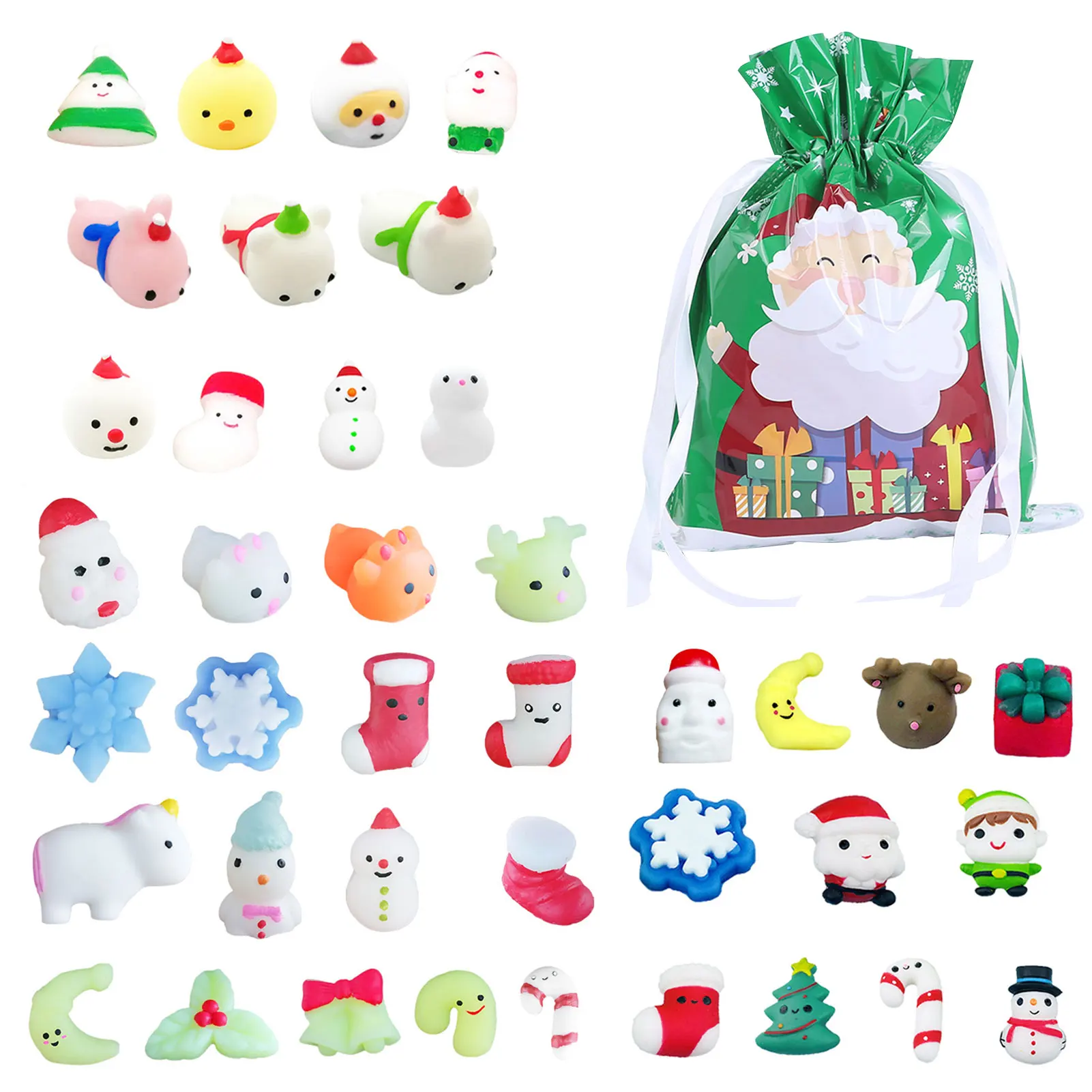 

10/30pcs Squishy Toy Set Christmas Stocking Snowman Shape Squeeze Rising Soft Sticky Stress Relief Toys Christmas Gift Capable