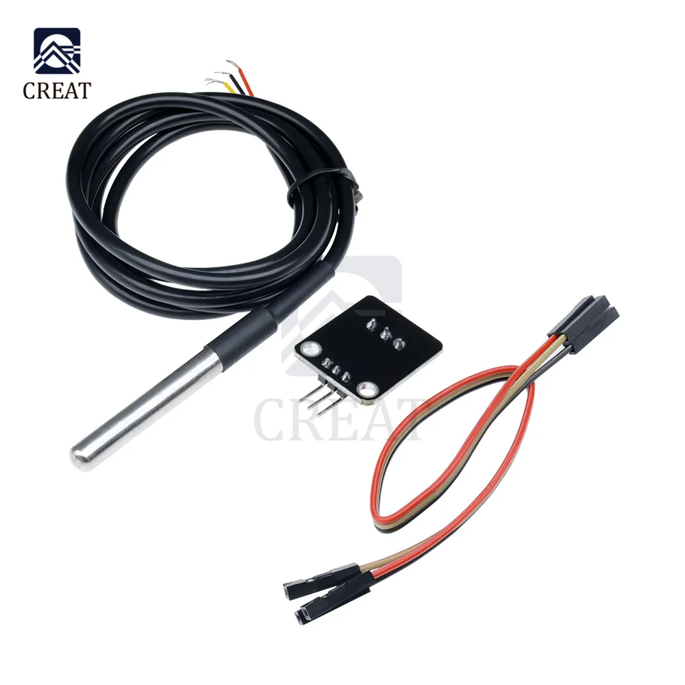 DS18B20 Temperature Sensor Module Kit Waterproof 100CM Digital Cable Stainless Steel Probe Terminal Adapter For Arduino | Электронные