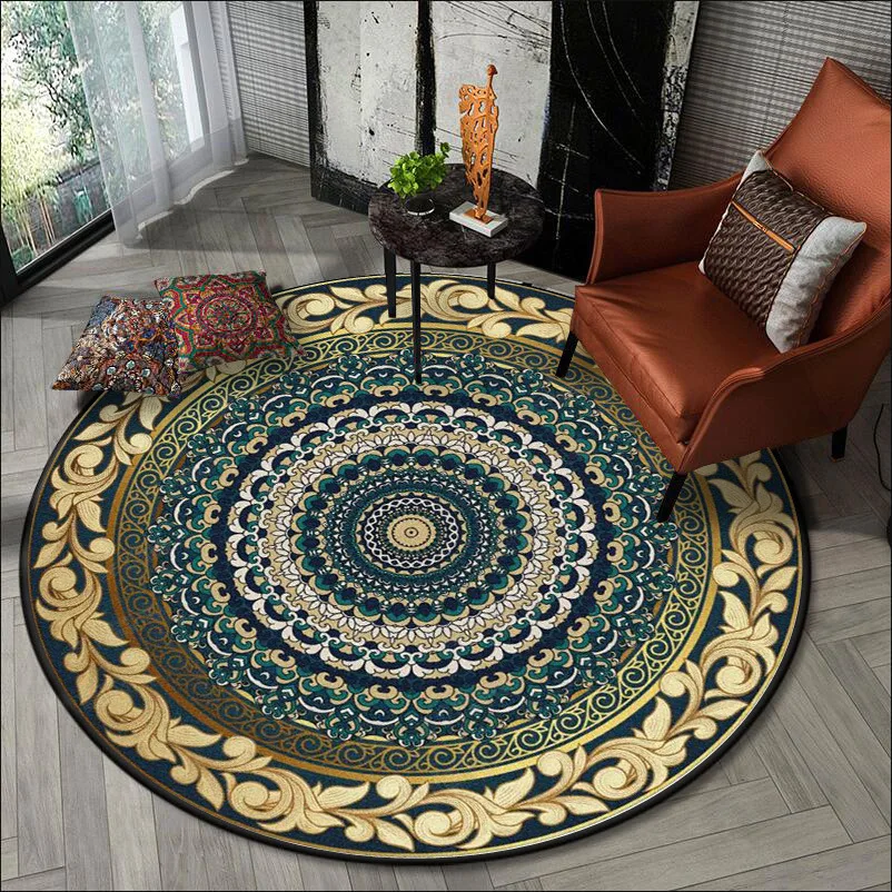 

Stylish retro mandala yellow lace national wind living room bedroom hanging basket chair round mat carpet