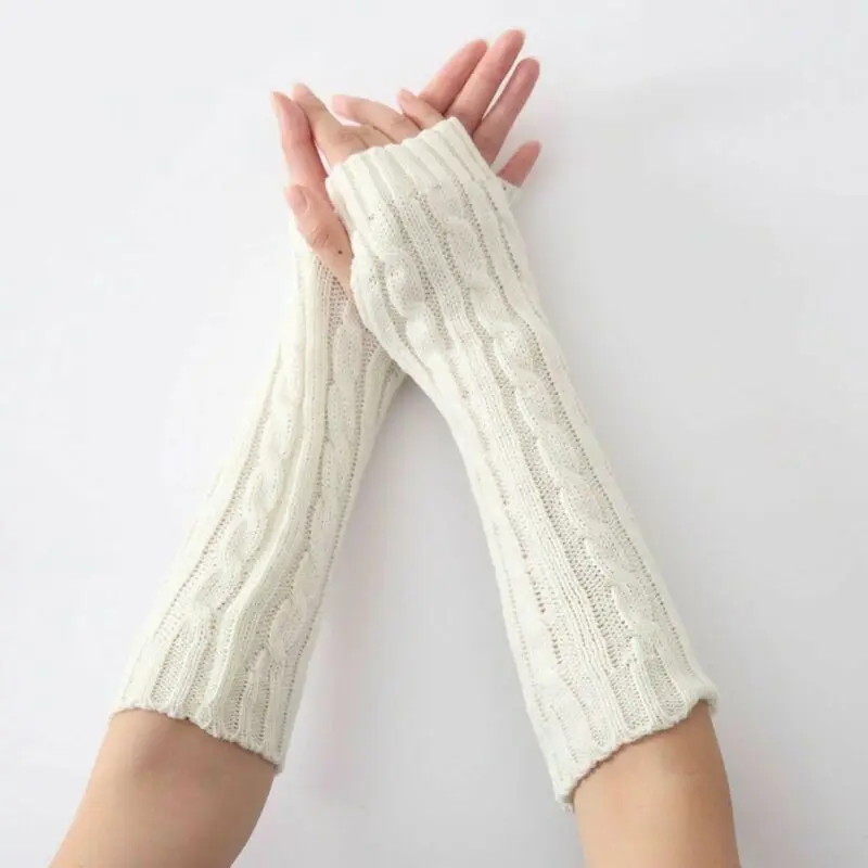 

Newly Women Winter Solid Arm Warmers Fingerless Long Gloves Mittens Elbow Knitted Sleeves Cycling Glove Holiday Travel Wear